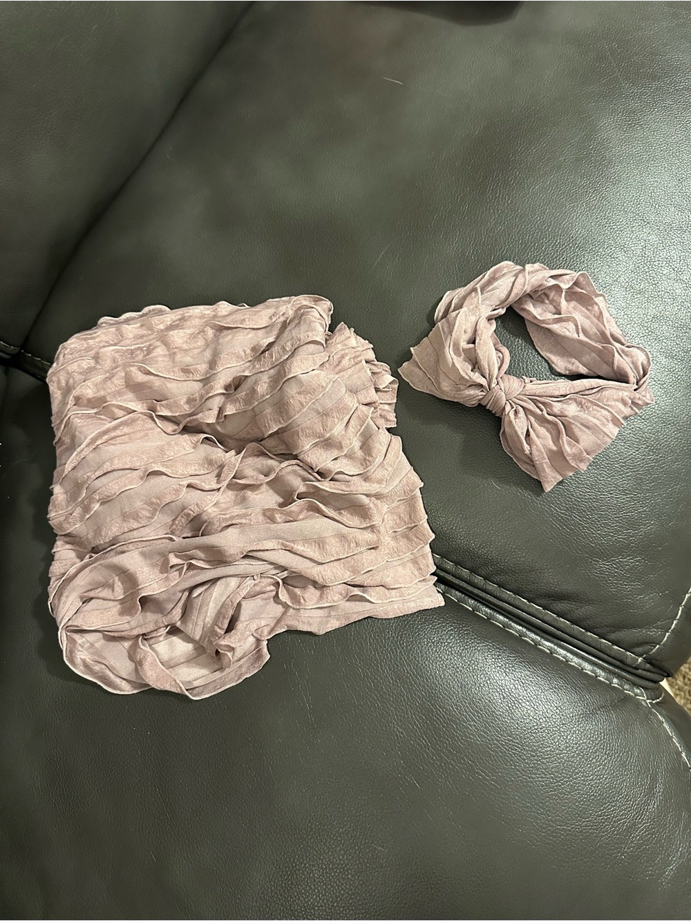 Ruffled Dusty Pink/Rose Swaddle and Bow Set